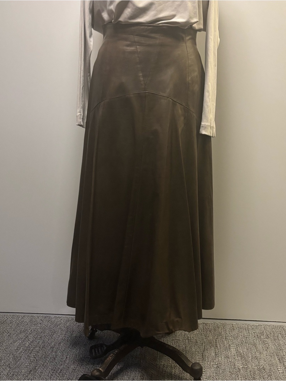 Buttery soft leather  taupe A-Line Maxi Skirt